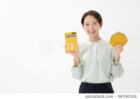 Wallet, calculator, female, white background 96590388