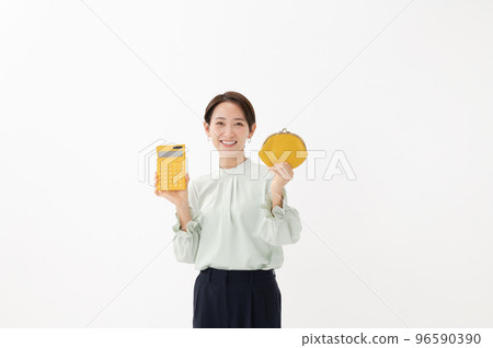 Wallet, calculator, female, white background 96590390