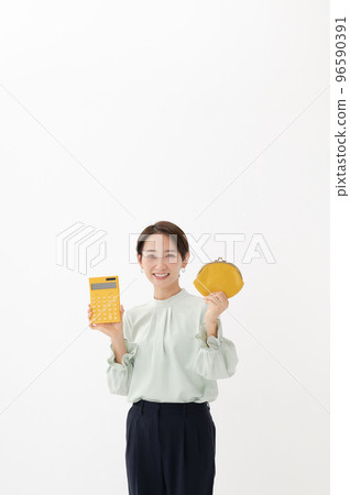 Wallet, calculator, female, white background Wallet, calculator, female, white background 96590391