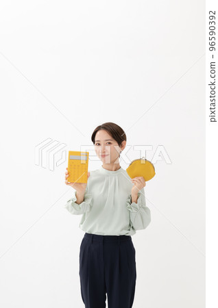Wallet, calculator, female, white background 96590392