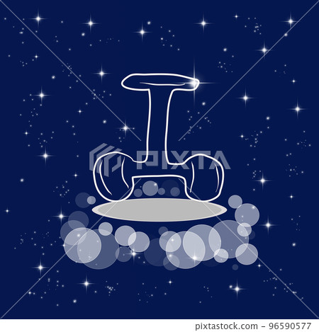 Gyroscooter, segway, sport, outdoor, walk, active lifestyle. Banner, illustration with dark blue color background.  New concept backdrop, glitter effect new 96590577