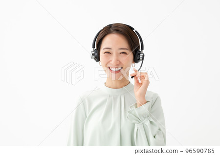 Headset female white background Headset female white background 96590785
