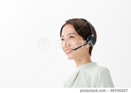 Headset female white background Headset female white background 96590807
