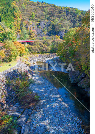從渡良瀨橋眺望花之渡良瀨公園的秋景 96593140