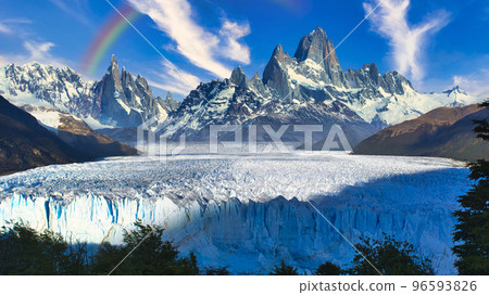 Composite photo of Perito Moreno Glacier and Mount Fitzroy 96593826