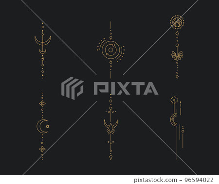 Set of moon and sun line art. Minimal boho linear symbols. Celestial mystic element. Vector line art illustration. 96594022