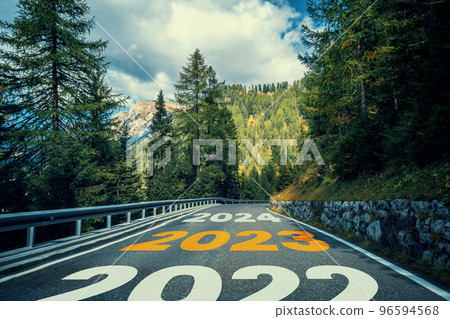 2023 New Year road trip travel and future vision concept . 96594568