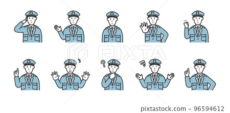 各種表情的男警官插圖集 96594612