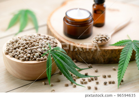 Legalized cannabis for skincare product features with set of CBD oil bottles. Legalized cannabis for skincare product features with set of CBD oil bottles. 96594635