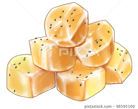 A delicious hand-drawn illustration of a realistic taste of daigakuimo with black sesame 96595100