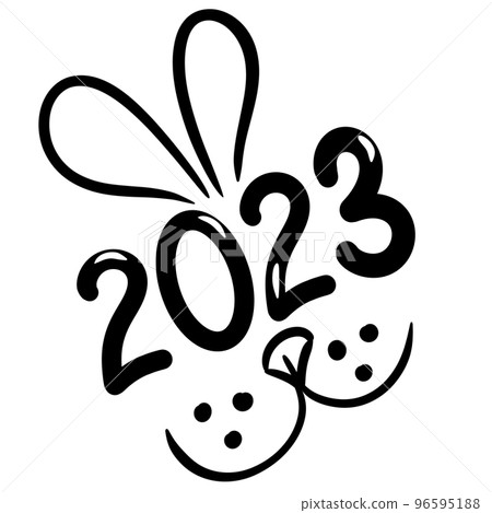 Hand drawn black line illustration of white rabbit 2023 chinese new year symbol. Cute words lettering phrase animal drawing winter card invitation party celebration poster. Hand drawn black line illustration of white rabbit 2023 chinese new year symbol. Cute words lettering phrase animal drawing winter card invitation party celebration poster. 96595188