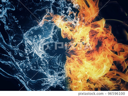 火焰和水相結合的漩渦的 3d 插圖 火焰和水相結合的漩渦的 3d 插圖 96596100