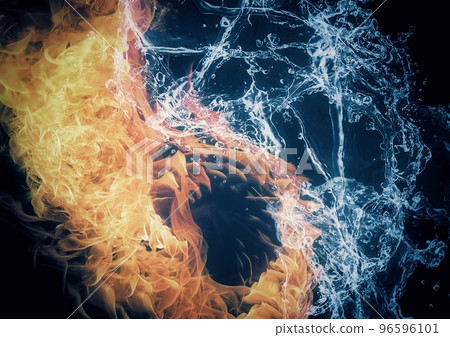 3d illustration of a vortex with fire flames and water combined 3d illustration of a vortex with fire flames and water combined 96596101