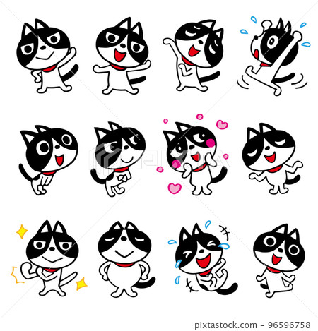 Hachiware cat's loose hand-drawn pose B set 4 vector material 96596758