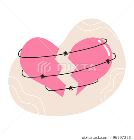 Broken heart, heartbreak symbol. Couple conflict, divorce, love end concept. Flat vecor illustration, isolated on a white background Broken heart, heartbreak symbol. Couple conflict, divorce, love end concept. Flat vecor illustration, isolated on a white background 96597258