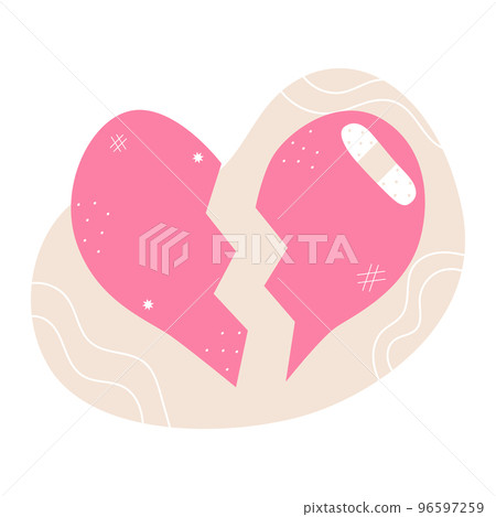 Broken heart, heartbreak symbol. Couple conflict, divorce, love end concept. Flat vecor illustration, isolated on a white background Broken heart, heartbreak symbol. Couple conflict, divorce, love end concept. Flat vecor illustration, isolated on a white background 96597259