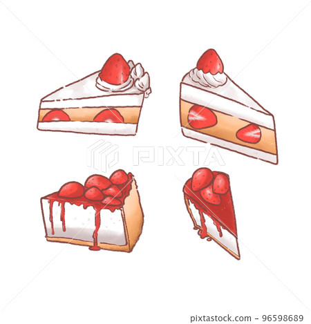 Set of cute hand drawn strawberry cake. Set of cute hand drawn strawberry cake. 96598689