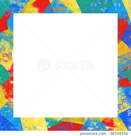 紅色、藍色、黃色、綠色墨輥紋理抽象背景框方形彩色模板 96599560