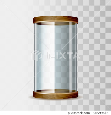 Transparent glass dome with wooden trays in 3D realistic design. 96599816