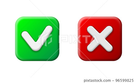 3d Check Marks pros and cons. Green mark and red cross in checkbox. 96599825