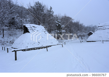 積雪覆蓋的千曲市森幕府將軍塚國芳館，信濃村，恢復居住 96600767