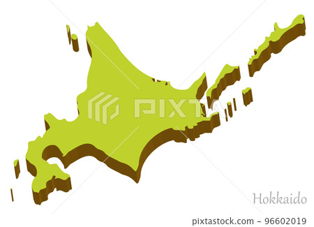 北海道三維地圖，包括北方四島，簡單自然 96602019