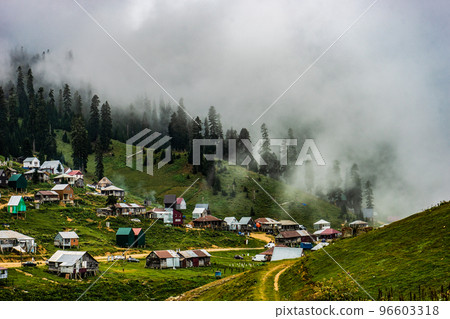 Old houses of Bakhmaro resort in georgian region Guria 96603318