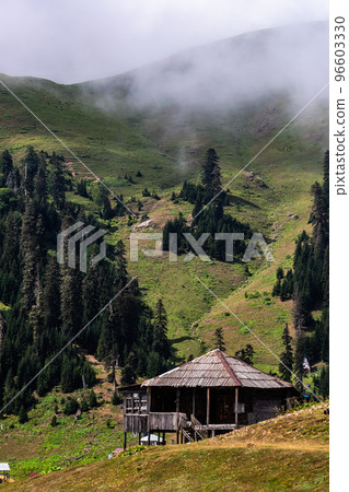 Old houses of Bakhmaro resort in georgian region Guria 96603330