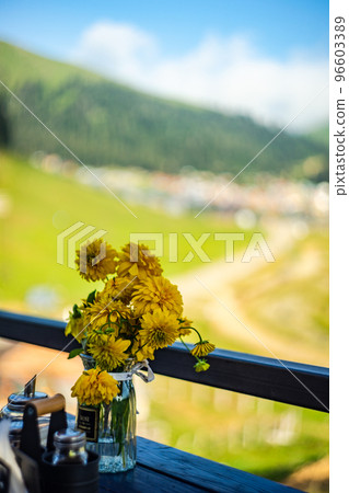 Old houses of Bakhmaro resort in georgian region Guria 96603389