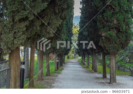 Beautiful park in the castle of the city of Brescia on a sunny clear day 96603971