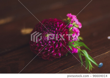 magenta wedding boutonniere for the groom 96604014