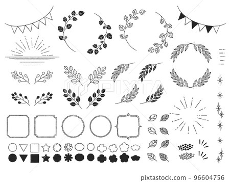 Set of hand-drawn plants and shapes Set of hand-drawn plants and shapes 96604756