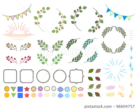 Set of hand-drawn plants and shapes 96604757
