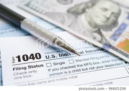 Tax form 1040 U.S. Individual Income Tax Return, business finance concept. 96605206