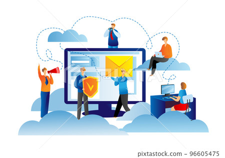 Cloud technology at computer, network business server for data computing concept vector illustration. People character connect Cloud technology at computer, network business server for data computing concept vector illustration. People character connect 96605475