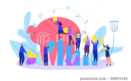 Save money coin in piggy bank, vector illustration. Business cash investment, flat financial wealth, finance currency economy. 96605492