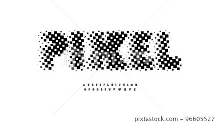 Pixel decorative font, halftone mosaic alphabet, lattice surface typeset. Unusual abstract letters for logo and headline. Vector typographic design Pixel decorative font, halftone mosaic alphabet, lattice surface typeset. Unusual abstract letters for logo and headline. Vector typographic design 96605527