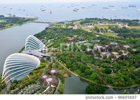 Panoramic view of Gardens by the Bay from Marina Bay Sands Singapore Panoramic view of Gardens by the Bay from Marina Bay Sands Singapore 96605687