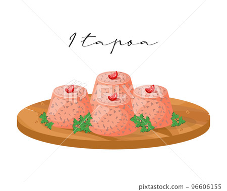 Itapoa crab pudding, seafood pudding, latin american cuisine, brazilian national cuisine. Food illustration, vector Itapoa crab pudding, seafood pudding, latin american cuisine, brazilian national cuisine. Food illustration, vector 96606155