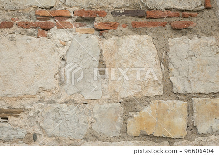 Grey Old Destroyed Brick Wall. Grey Old Destroyed Brick Wall. 96606404
