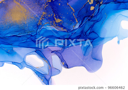 Blue Ink Flow Isolated on White Background. Artwork Template for Greeting Card 96606462