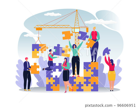 Business puzzle for people success teamwork concept, vector illustration. Man woman team build in cooperation partnership. People group character Business puzzle for people success teamwork concept, vector illustration. Man woman team build in cooperation partnership. People group character 96606951