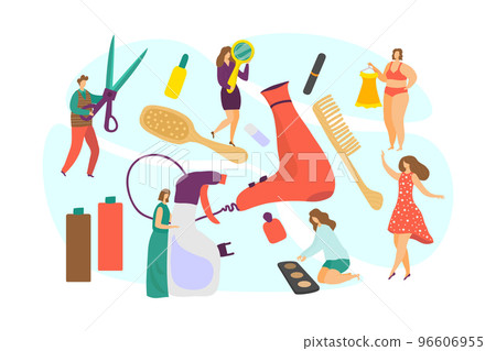 Stylist cartoon concept, vector illustration. Flat beautiful man woman character at beauty salon, professional care about people. Stylist cartoon concept, vector illustration. Flat beautiful man woman character at beauty salon, professional care about people. 96606955
