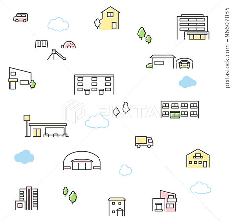 可愛簡單的城市景觀無縫背景 可愛簡單的城市景觀無縫背景 96607035