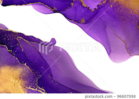 Abstract Watercolor Violet Dark Ink Flow with Gold Glitter Design Template. Abstract Watercolor Violet Dark Ink Flow with Gold Glitter Design Template. 96607098