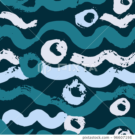 Seamless Blue Waves Hand Drawn Sea Style Pattern. Seamless Blue Waves Hand Drawn Sea Style Pattern. 96607198