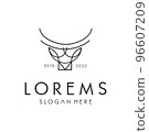 Head Buffalo Strong Line Outline Logo Vector Icon Illustration of bull. Head of cow 96607209