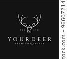 Minimalist elk antler reindeer head Logo monoline elegant icon vector silhouette black 96607214