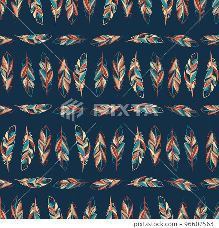 Abstract cool feathers seamless pattern 96607563