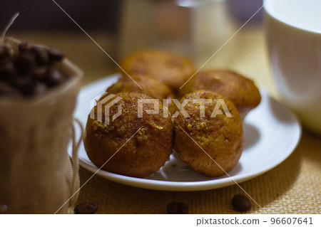 banana cake on a white plate eat with coffee banana cake on a white plate eat with coffee 96607641